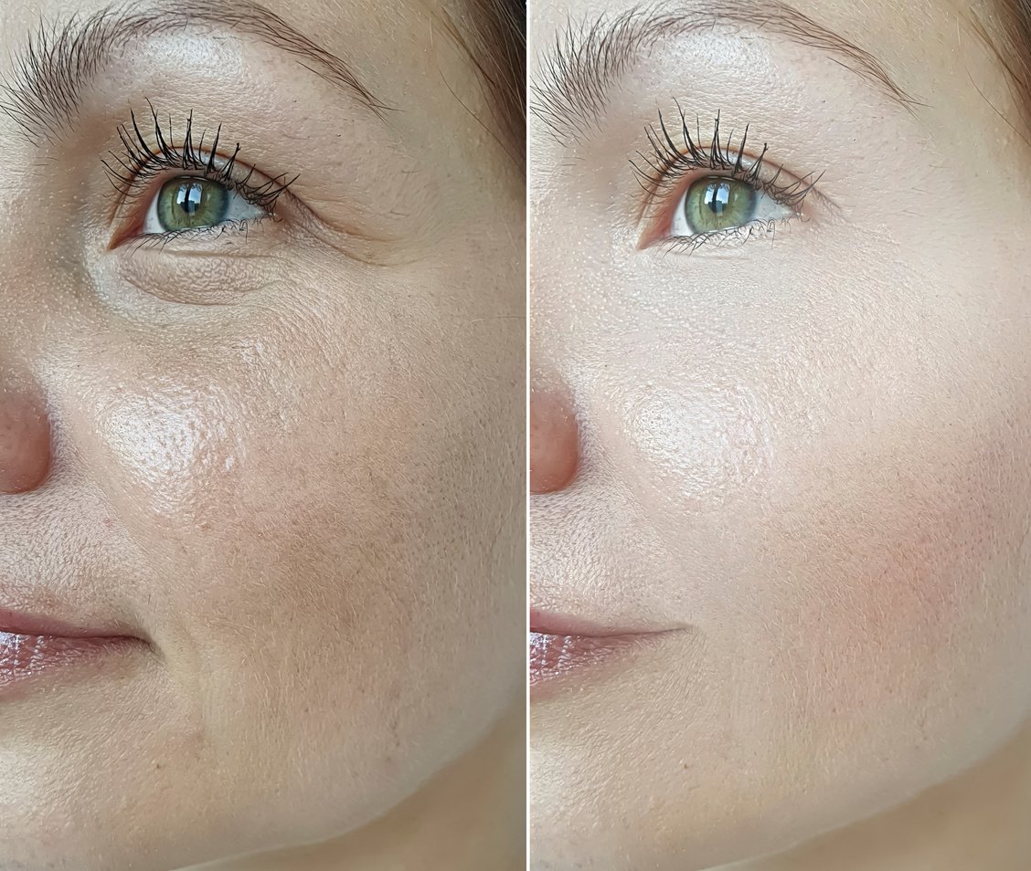 woman face wrinkles before and after treatment